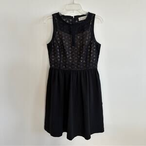 ✨ LOFT Black Sleeveless Crewneck Floral Lace Lined Bodice A-Line Dress Size 6